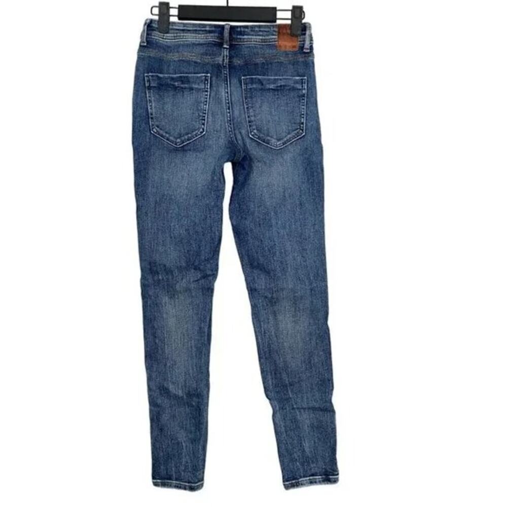 ZARA Cotton Skinny Mid Rise Distressed Stretch Casual Jean Hem Side Slits 2 Blue - Picture 15 of 15